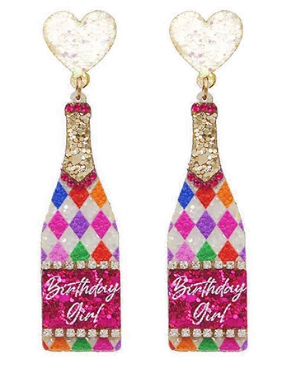 Glitter Birthday Wine Bottle Earrings
