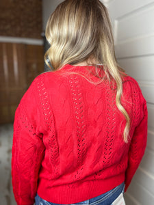 Lia Cable Knit Lace Up Sweater