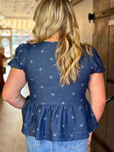 Sweet Tie Story Peplum Denim Top