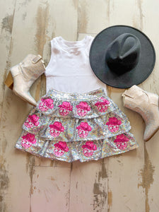Glam Cowgirl Disco Ball Sequin Mini Skirt