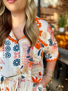 Florals and Fruit Wavy Trim Collared Shirt