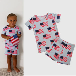George Blue Flag Two Piece Short Set Bamboo