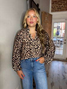 Feline Fine Long Sleeve Cheetah Print Top THML