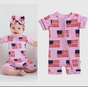 Betty Pink Flag Shorty Zip Bamboo