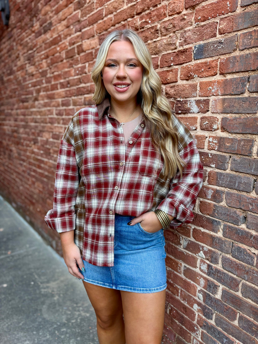 Maplewood Plaid Button-Down Top