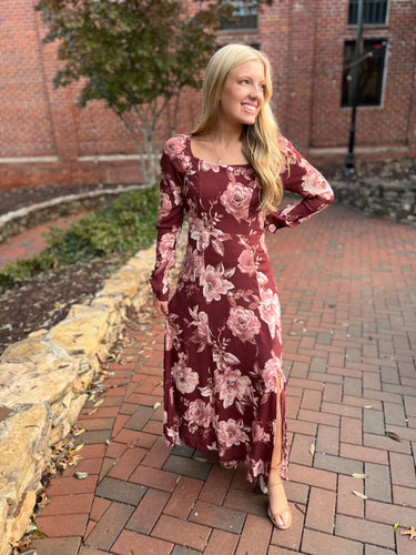 Wendy Floral Square Neck Long Sleeve Midi Dress