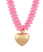 Color Wide Beaded Puffy Heart Necklace