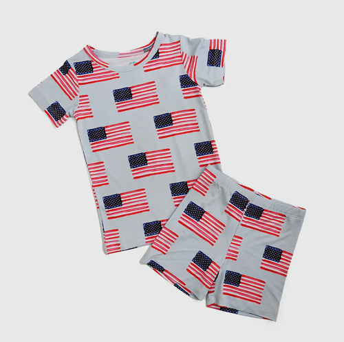 George Blue Flag Two Piece Short Set Bamboo