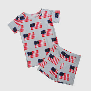 George Blue Flag Two Piece Short Set Bamboo