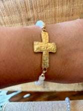 Hammered Cross & Stone Bracelet