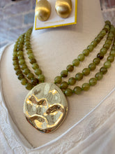 Triple Row Beaded Statement Pendant Necklace