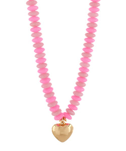 Color Wide Beaded Puffy Heart Necklace