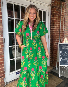 THML Georgiana Puff Sleeve Flower Print Maxi Dress