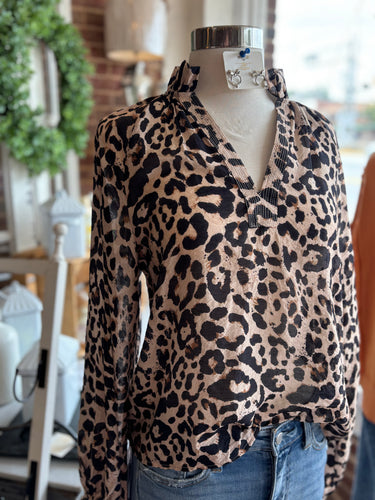 Feline Fine Long Sleeve Cheetah Print Top THML
