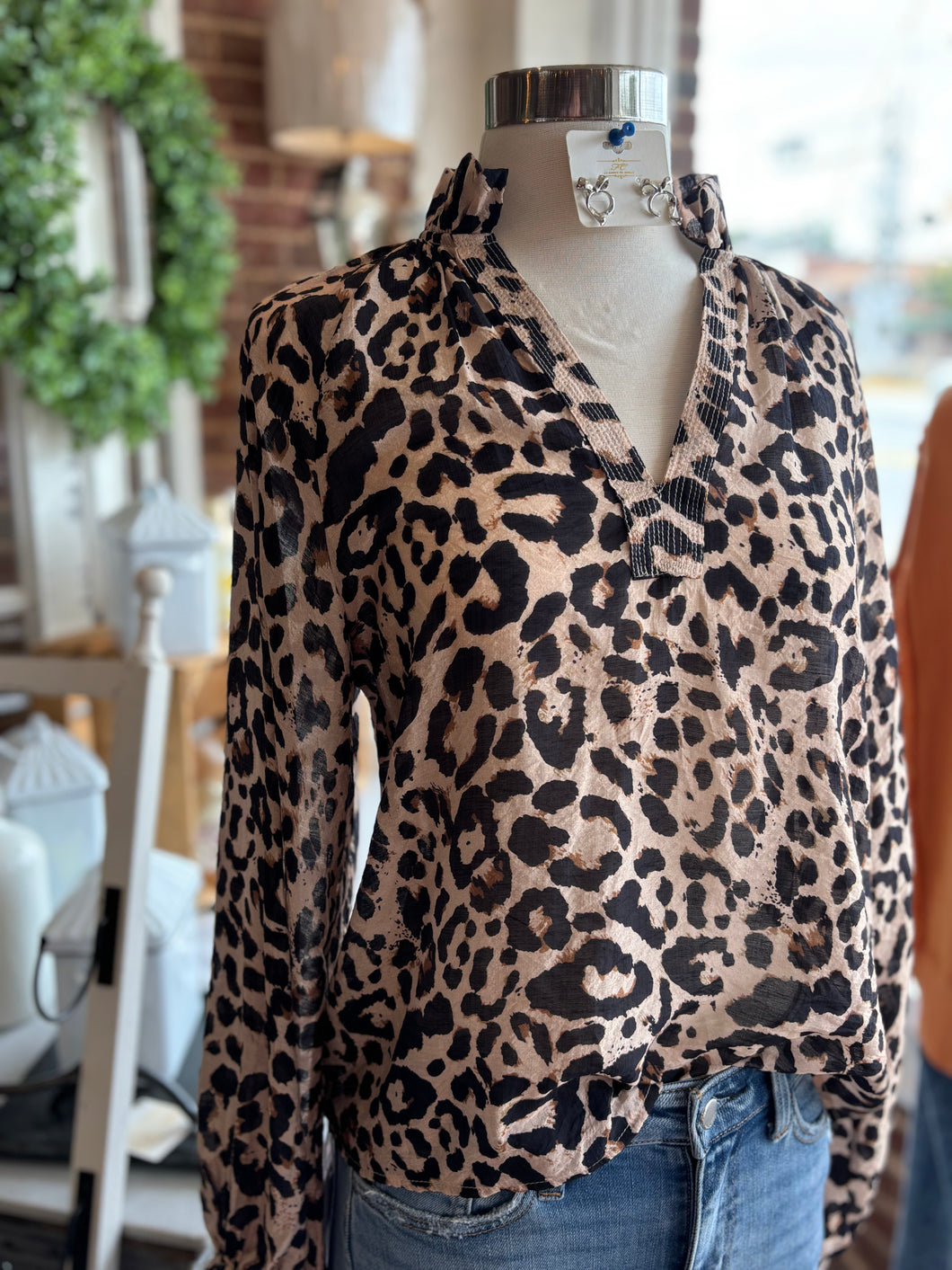 Feline Fine Long Sleeve Cheetah Print Top THML