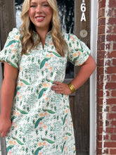 Polly Peacock Puff Sleeve Midi Dress