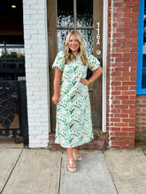 Polly Peacock Puff Sleeve Midi Dress