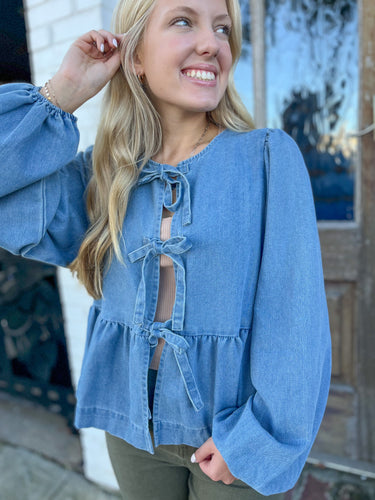 Georgia Denim Bow Tie Blouse