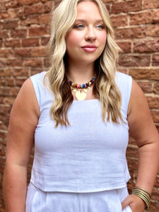 Sunbeam Square Neck Cropped Linen Top