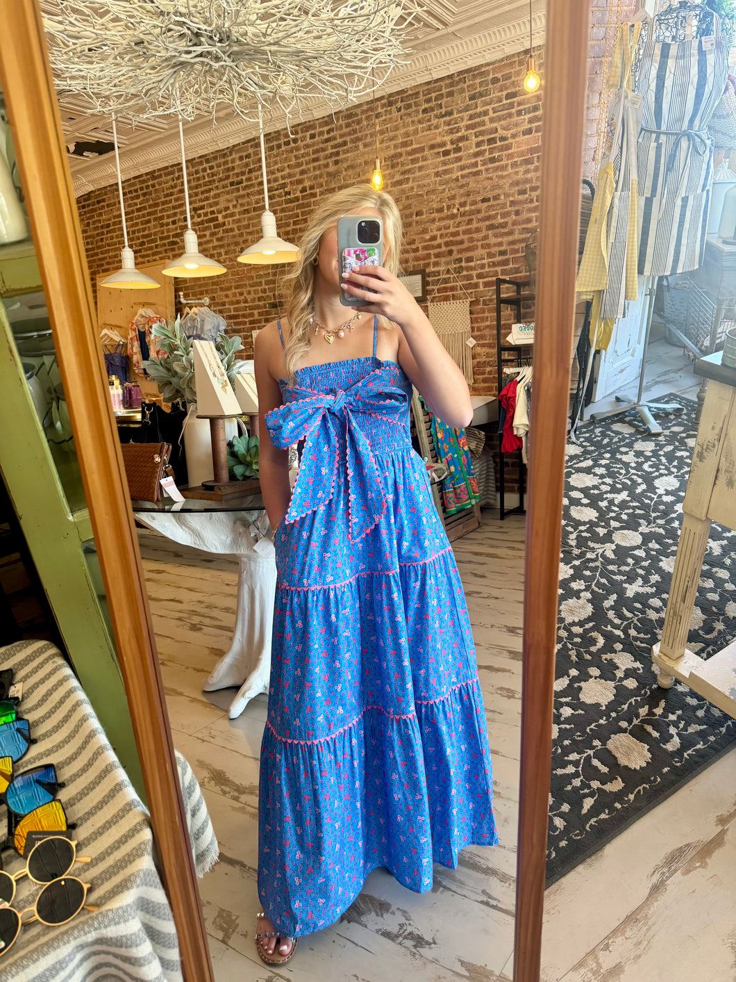 Bowtiful Ric Rac Trim Smocked Maxi Dress