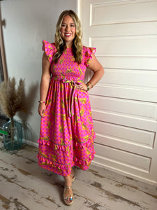 Charming Cheetah Cotton Poplin Smocked Midi Dress