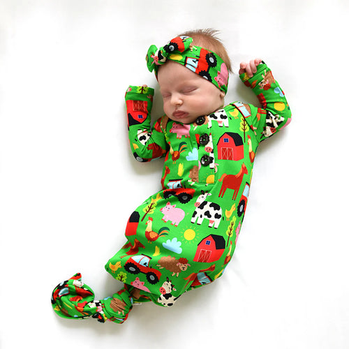 Tanner Farm Animals Gown Newborn Going Home Outfit