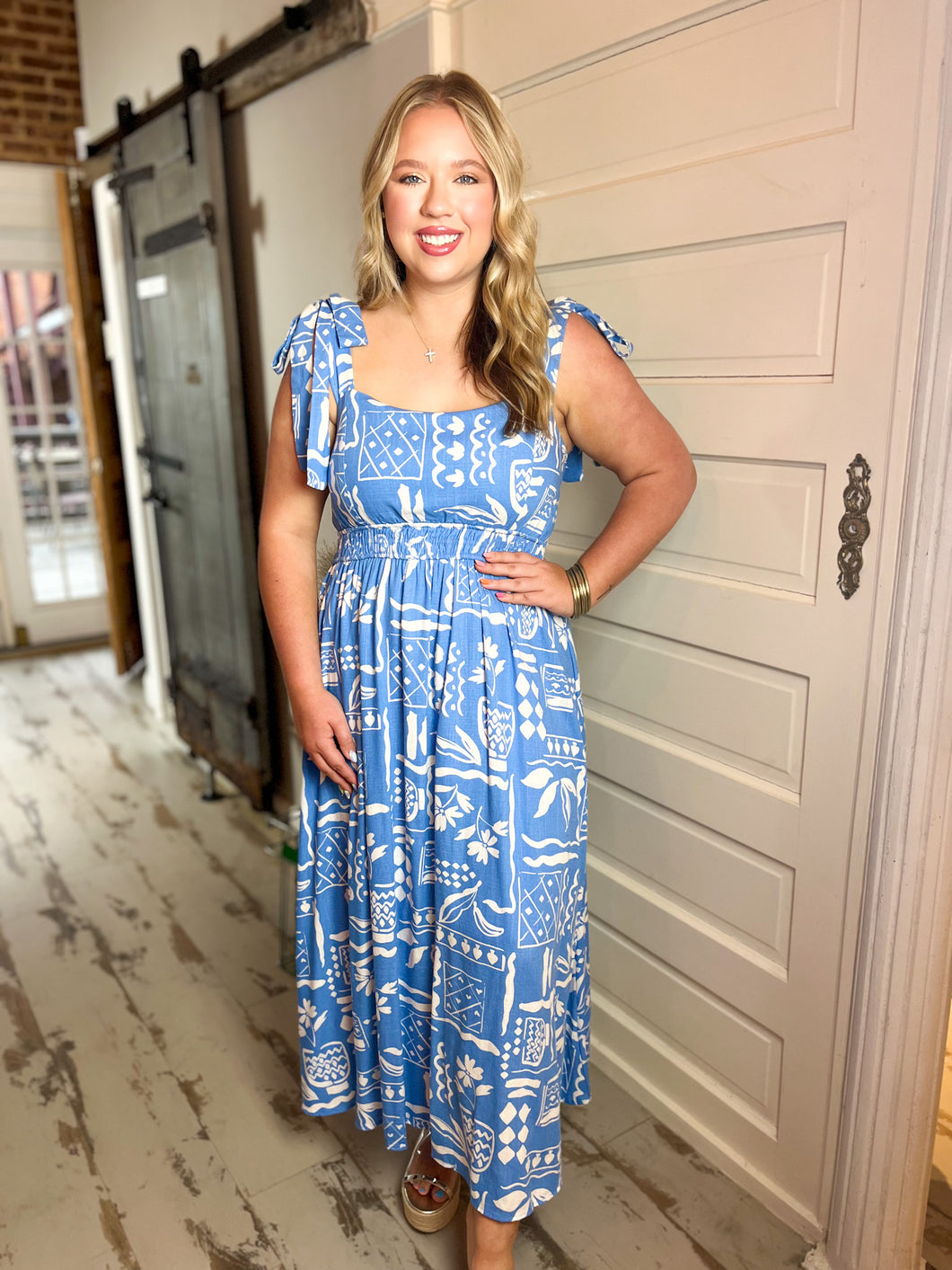 Skye Boho Tie Strap Midi Dress