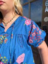 THML Sylvia Puff Sleeve Tie Neck Floral Top