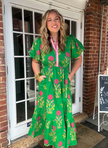 THML Georgiana Puff Sleeve Flower Print Maxi Dress