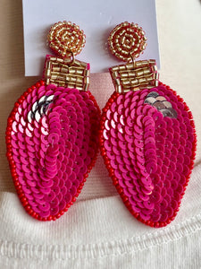 Pink Light Bulb Christmas Beaded Earrings