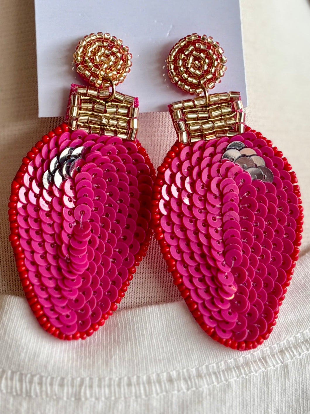 Pink Light Bulb Christmas Beaded Earrings