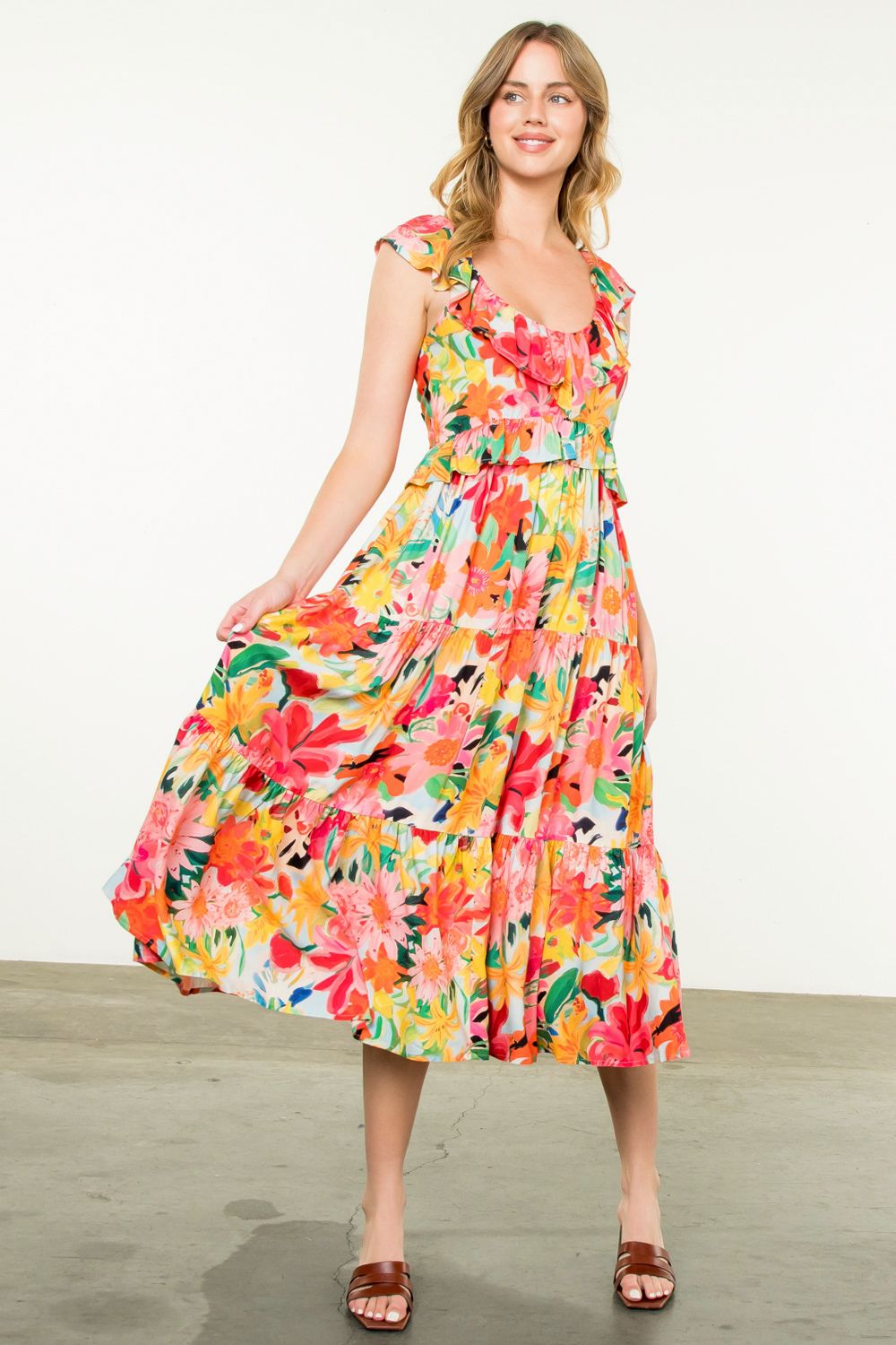 Brunch In Maui Floral Maxi Dress THML Pink/Floral / XL Brunch In Maui Floral Maxi Dress THML Pink/Floral / XL