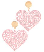 Color Coating Heart Filigree Earrings