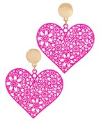 Color Coating Heart Filigree Earrings