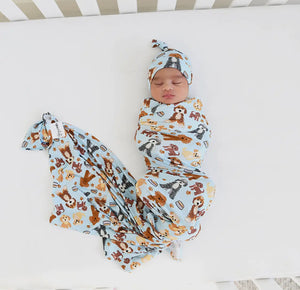 Griffin Baby Doodle Swaddle Blanket & Knot Hat