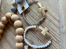 Hammered Cross & Stone Bracelet
