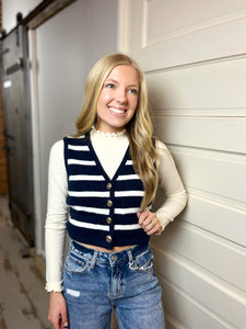 Laurel Stripe Button Down Cardigan Vest