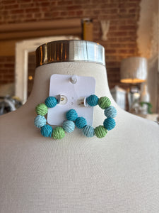 Color Blocked Raffia Ball Hoops