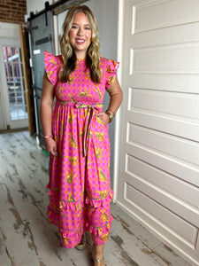 Charming Cheetah Cotton Poplin Smocked Midi Dress