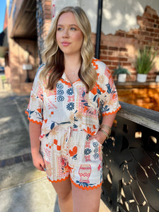 Florals and Fruit Wavy Trim Shorts