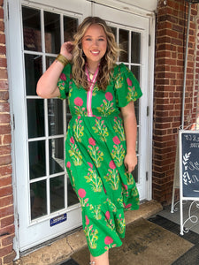 THML Georgiana Puff Sleeve Flower Print Maxi Dress