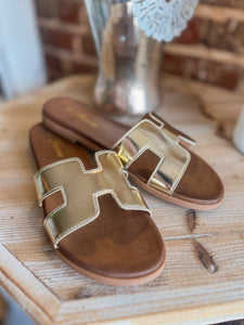 Golden Goddess Cut Out Slip on Sandals
