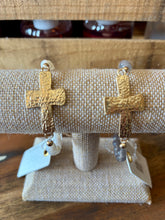Hammered Cross & Stone Bracelet