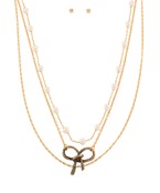 Bowknot Pearl & Chain Necklace Set