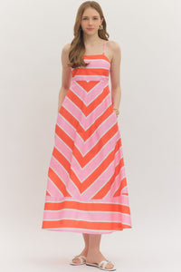 chevron midi dress Sunset Chevron Stripe Midi Dress L
