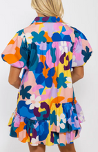 Scout Abstract Floral Puff Sleeve Dress Ruffle Bottom Dress