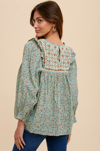 Sage Floral Embroidered Blouse