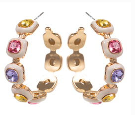 Studded Colorful Square Stone Hoops