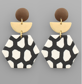 Abstract Print Hexagon Earrings