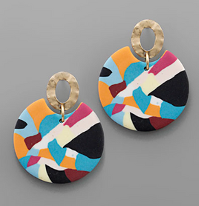 Color Print Disk Earrings